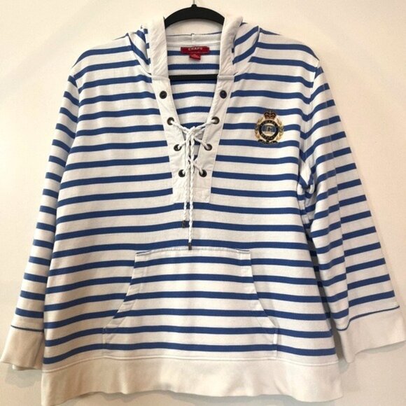 Chaps Denim Ralph Lauren Women's XL Nautical Striped Tie Hoodie 3/4 Sleeve Boat - Picture 1 of 13